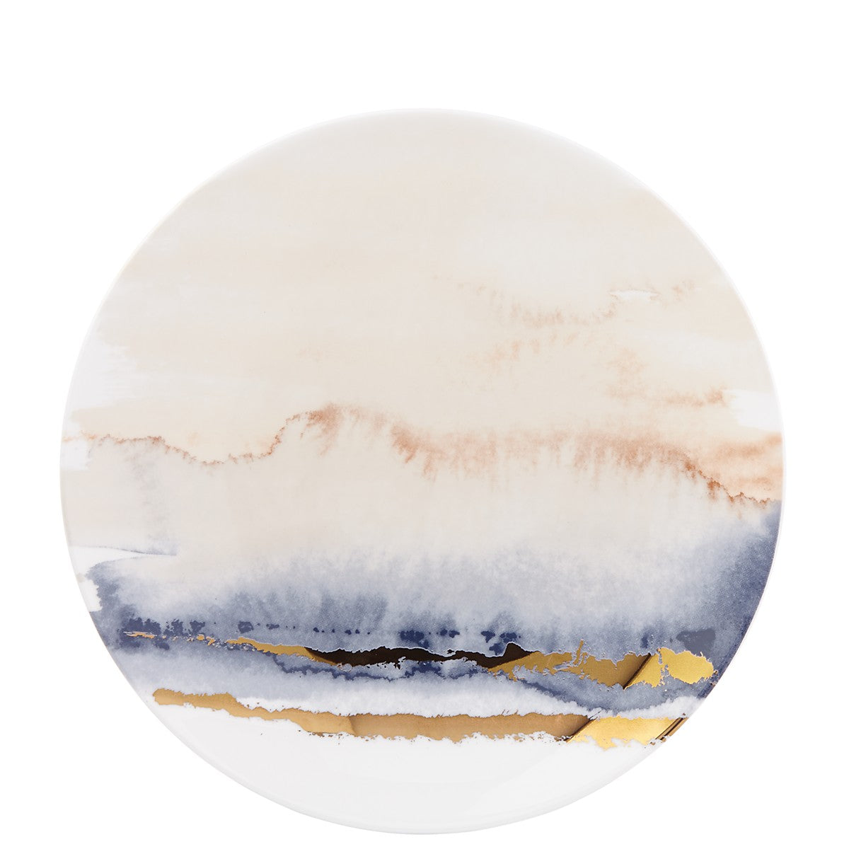 Summer Radiance Accent Plate Indigo Watercolor, 24K Gold, Bone China