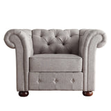 Homelegance By Top-Line Pietro Tufted Scroll Arm Chesterfield Chair Grey Linen