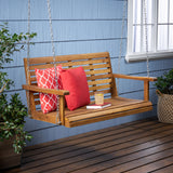 Tasmania Outdoor Acacia Wood Porch Swing, Teak Noble House