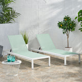 Cape Coral Outdoor Chaise Lounges, Green and White Noble House