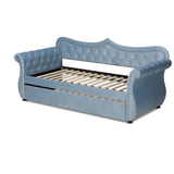 Baxton Studio Abbie Traditional and Transitional Light Blue Velvet Fabric Upholstered and Crystal Tufted Twin Size Daybed with Trundle