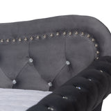 Baxton Studio Abbie Traditional and Transitional Grey Velvet Fabric Upholstered and Crystal Tufted Queen Size Daybed with Trundle