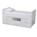 Mirza Modern and Contemporary White Finished Wood 5-Drawer Twin Size Storage Bed with Pull-Out Desk