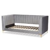 Oksana Modern Contemporary Glam and Luxe Light Grey Velvet Fabric Upholstered and Gold Finished Twin Size Daybed