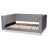 Oksana Modern Contemporary Glam and Luxe Light Grey Velvet Fabric Upholstered and Gold Finished Queen Size Daybed