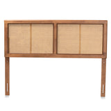 Gilbert Mid-Century Modern Ash Walnut Finished Wood and Synthetic Rattan King Size Headboard 