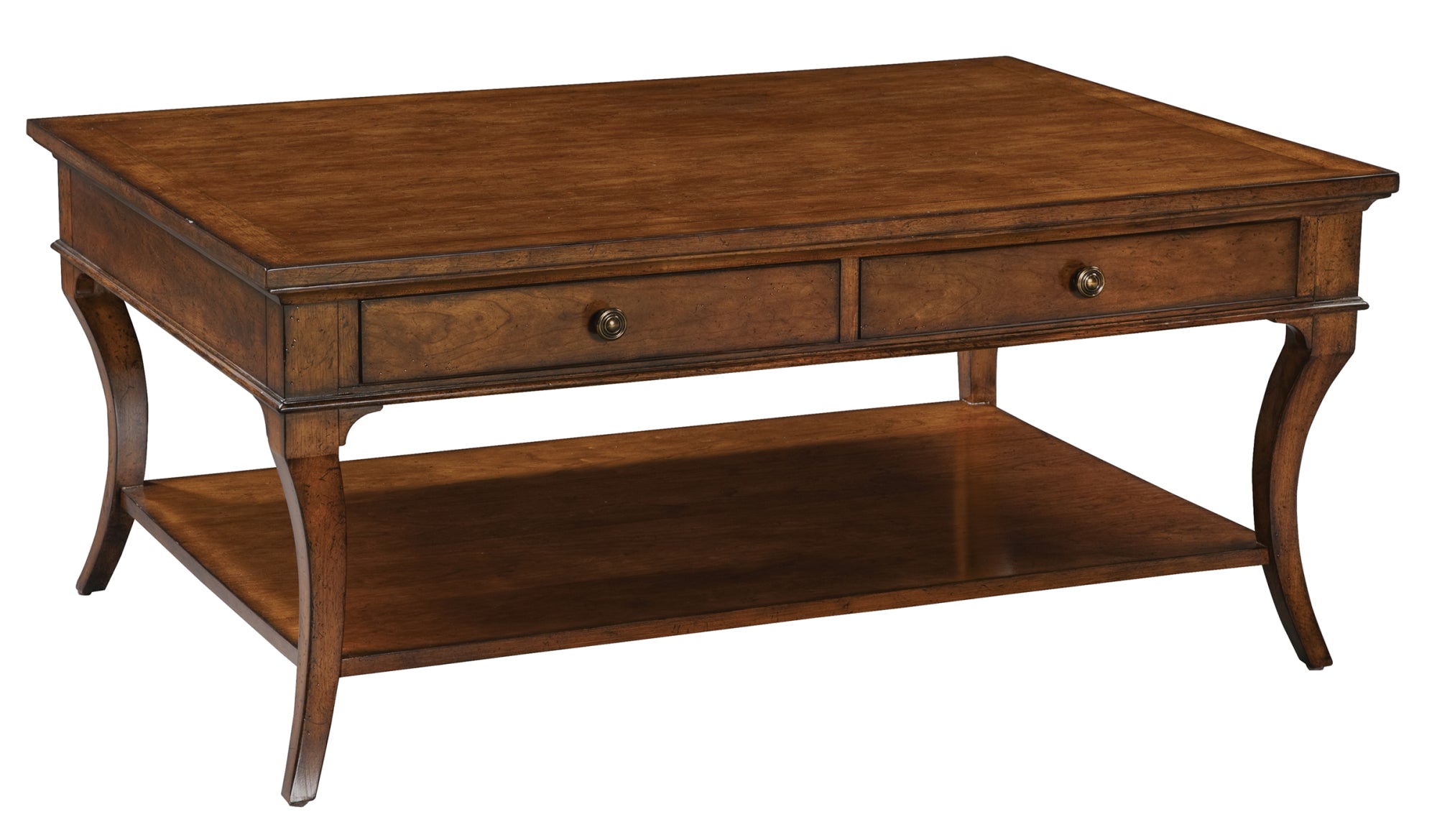 Rustic adirondack style hewn dark stained wooden kneehole desk