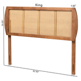 Harris Mid-Century Modern Ash Walnut Finished Wood and Synthetic Rattan King Size Headboard