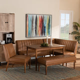 Baxton Studio Daymond Mid-Century Modern Tan Faux Leather Upholstered and Walnut Brown Finished Wood 5-Piece Dining Nook Set