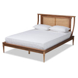 Jamila Modern Transitional Walnut Brown Finished Wood and Synthetic Rattan Platform Bed