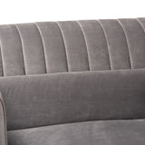 Morton Mid-Century Modern Contemporary Grey Velvet Fabric Upholstered and Dark Brown Finished Wood Sectional Sofa with Right Facing Chaise