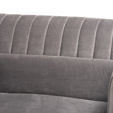 Morton Mid-Century Modern Contemporary Grey Velvet Fabric Upholstered and Dark Brown Finished Wood Sectional Sofa with Left Facing Chaise