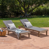 Summerland Outdoor Mesh and Wood Chaise Lounge, Dark Grey Mesh and Grey Noble House