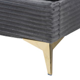 Abberton Modern and Contemporary Grey Velvet and Gold Metal Queen Size Panel Bed