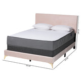 Abberton Modern and Contemporary Light Pink Velvet and Gold Metal Queen Size Panel Bed