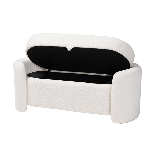 Oakes Modern and Contemporary Ivory Boucle Upholstered Storage Bench –  English Elm