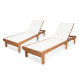 Summerland Outdoor Mesh and Wood Chaise Lounge, White Mesh and Teak Noble House