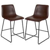 EE1022 Midcentury Commercial Grade Leather Counter Stool - Set of 2