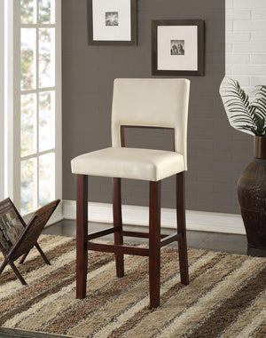 HomeRoots White Faux Leather And Espresso Wooden Bar Chair 285467-HOMEROOTS 285467
