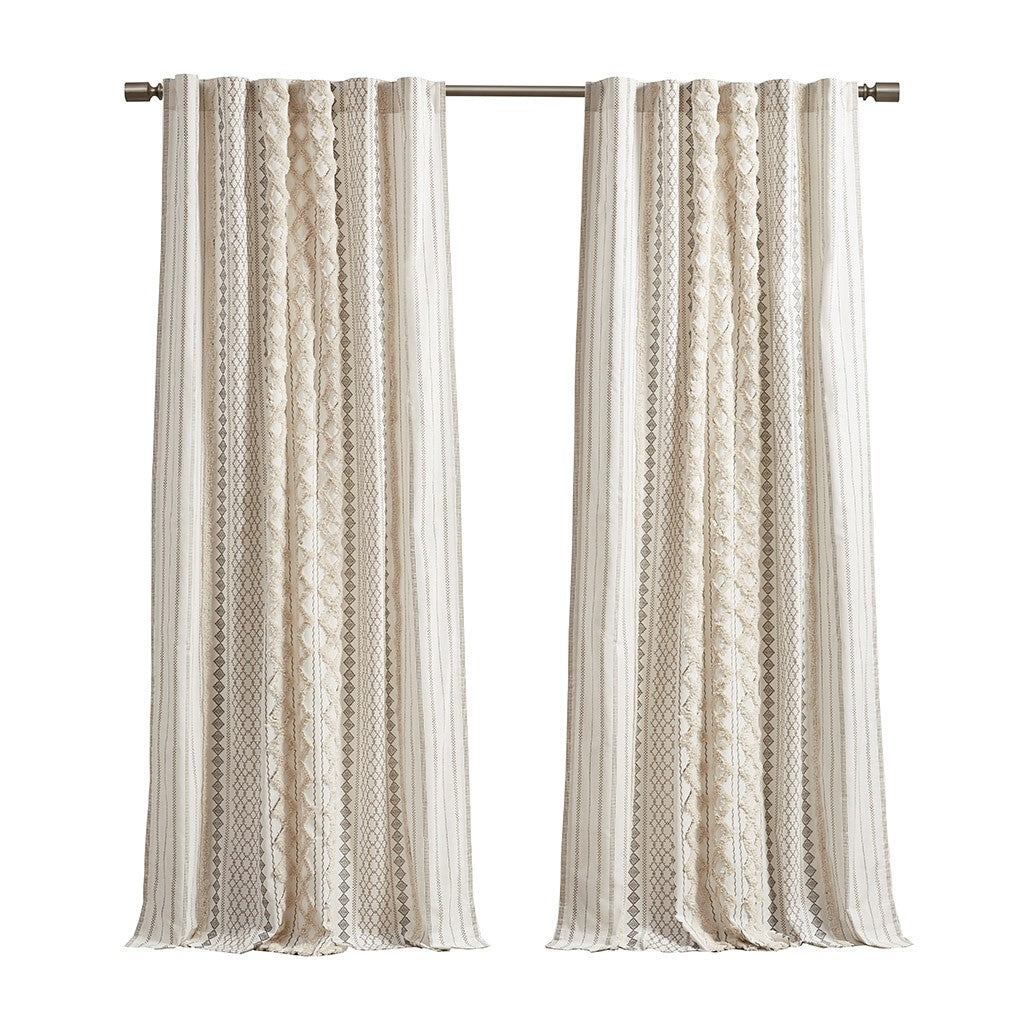 Solid Drapery Panel with Greek Key Trim- classic linen drape with