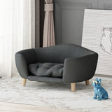 Ferncliffe Mid Century Small Plush Pet Bed, Dark Gray and Natural Finish Noble House