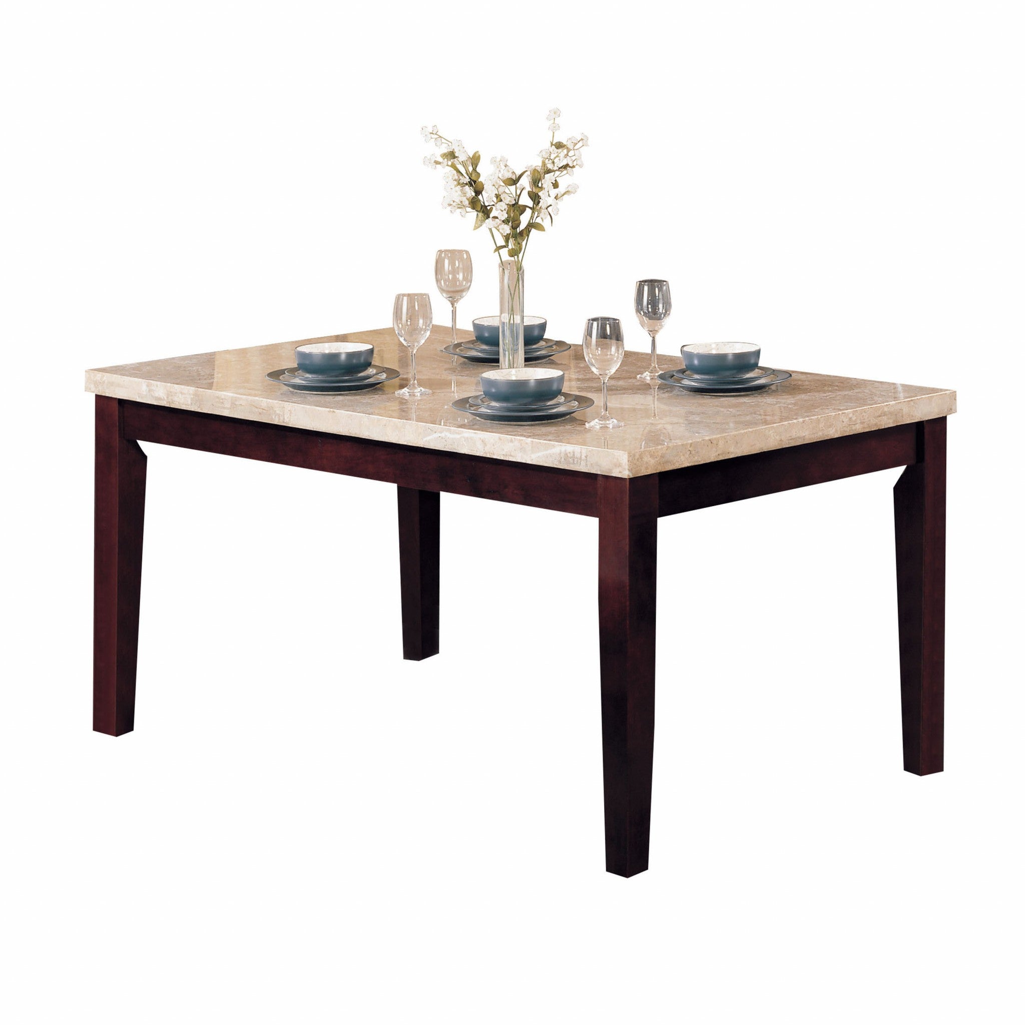 38' X 64' X 31' White Marble Walnut Wood Dining Table – English Elm