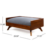 Doran Mid Century Dark Oak Finished Acacia Wood Dog Bed with Dark Grey Water Resistant Cushion Noble House