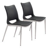 Zuo Modern Ace 100% Polyurethane, Plywood, Stainless Steel Modern Commercial Grade Dining Chair Set - Set of 2 Black, Silver 100% Polyurethane, Plywood, Stainless Steel