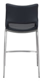 Zuo Modern Ace 100% Polyurethane, Plywood, Stainless Steel Modern Commercial Grade Counter Stool Set - Set of 2 Black, Silver 100% Polyurethane, Plywood, Stainless Steel