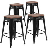 EE1551 Industrial Commercial Grade Metal/Wood Colorful Restaurant Counter Stool [Single Unit]
