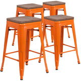 English Elm EE1551 Industrial Commercial Grade Metal/Wood Colorful Restaurant Counter Stool Orange EEV-12456