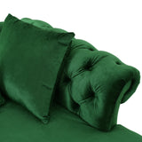 Houck Modern Glam Tufted Velvet Tete-a-Tete Chaise Lounge with Accent Pillows, Emerald and Dark Brown Noble House