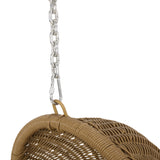 Orville Outdoor/Indoor Wicker Hanging Chair with 8 Foot Chain (NO STAND), Light Brown and Beige Noble House