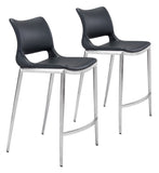 Zuo Modern Ace 100% Polyurethane, Plywood, Stainless Steel Modern Commercial Grade Counter Stool Set - Set of 2 Black, Silver 100% Polyurethane, Plywood, Stainless Steel