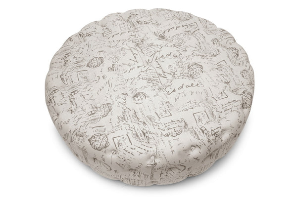 Cardiff Beige Script Print Modern Tufted Ottoman English Elm