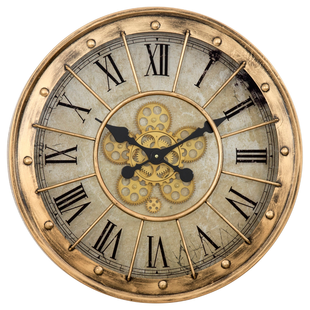 moving gear wall clock Yosemite Home Decor Gilded Round Gear Clock