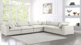 Serene Linen Textured Fabric / Down / Polyester / Engineered Wood Contemporary Cream Linen Textured Fabric Deluxe Cloud-Like Comfort Modular Sectional - 158" W x 120" D x 32" H