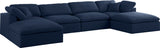 Serene Linen Textured Fabric / Down / Polyester / Engineered Wood Contemporary Navy Linen Textured Fabric Deluxe Cloud-Like Comfort Modular Sectional - 158" W x 80" D x 32" H