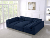 Serene Linen Textured Fabric / Down / Polyester / Engineered Wood Contemporary Navy Linen Textured Fabric Deluxe Cloud-Like Comfort Modular Sectional - 119" W x 80" D x 32" H
