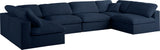 Serene Linen Textured Fabric / Down / Polyester / Engineered Wood Contemporary Navy Linen Textured Fabric Deluxe Cloud-Like Comfort Modular Sectional - 158" W x 79" D x 32" H