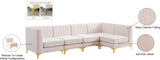 Alina Velvet / Engineered Wood / Metal / Foam Contemporary Pink Velvet Modular Sectional - 119" W x 59.5" D x 31" H