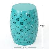 Noble House Zula Lace Cut Teal Iron Accent Table