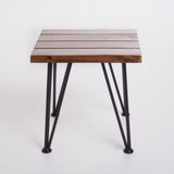 Zion Outdoor Industrial Rustic Finshed Iron and Teak Finished Acacia Wood Accent Table