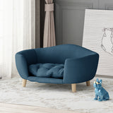 Ferncliffe Mid Century Small Plush Pet Bed, Navy Blue and Natural Finish Noble House