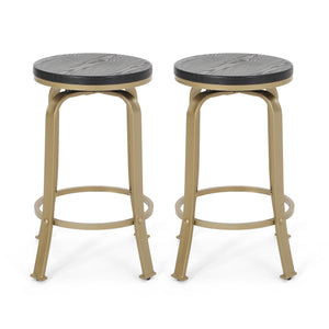 Noble House Skyla Modern Industrial Swiveling Counter Stool (Set of 2), Black and Brass