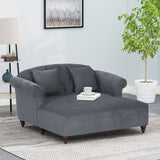 Noble House Freas Contemporary Tufted Double Chaise Lounge with Accent Pillows, Charcoal and Dark Espresso