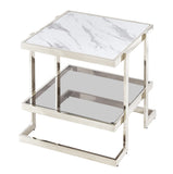 Sagebrook Home Contemporary Metal/marble Glass, Side Table, Silver/white Kd 15439-02 Silver Stainless Steel