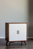 Alpine Furniture Flynn Small Bar Cabinet, Acorn/White 999-17 Acorn & White Mahogany Solids & Okoume Veneer 32 x 19 x 36