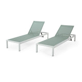 Cape Coral Outdoor Chaise Lounges, Green and White Noble House