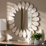 Savita Modern and Contemporary Antique Silver Finished Round Shell Petal Accent Wall Mirror